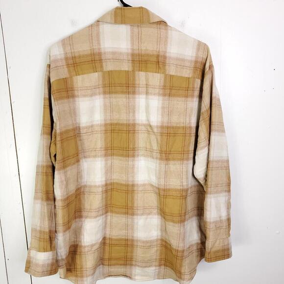 Old Navy Top Womens L Boyfriend Shirt Tunic Cream Plaid Soft Button Down - Picture 2 of 10